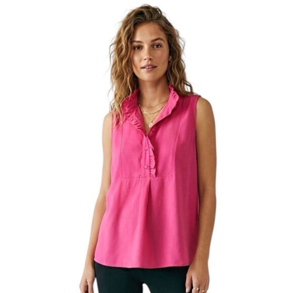 J.Crew Ruffle Trim Top Blouse Pink Dressy Sleeveless Button Size 0 Size XS Pink